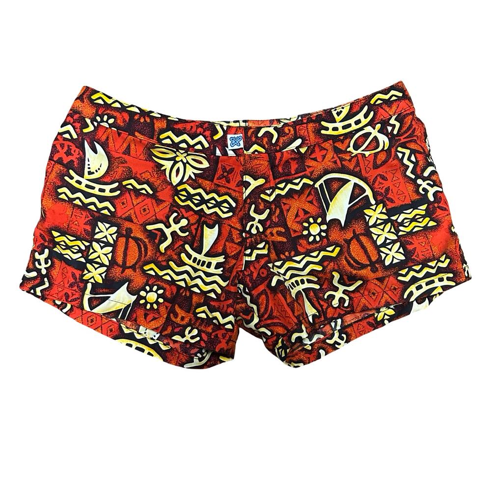 Y2K Style Xelos Board Shorts Womens Size 6 Tribal Print Orange Turtle Beach